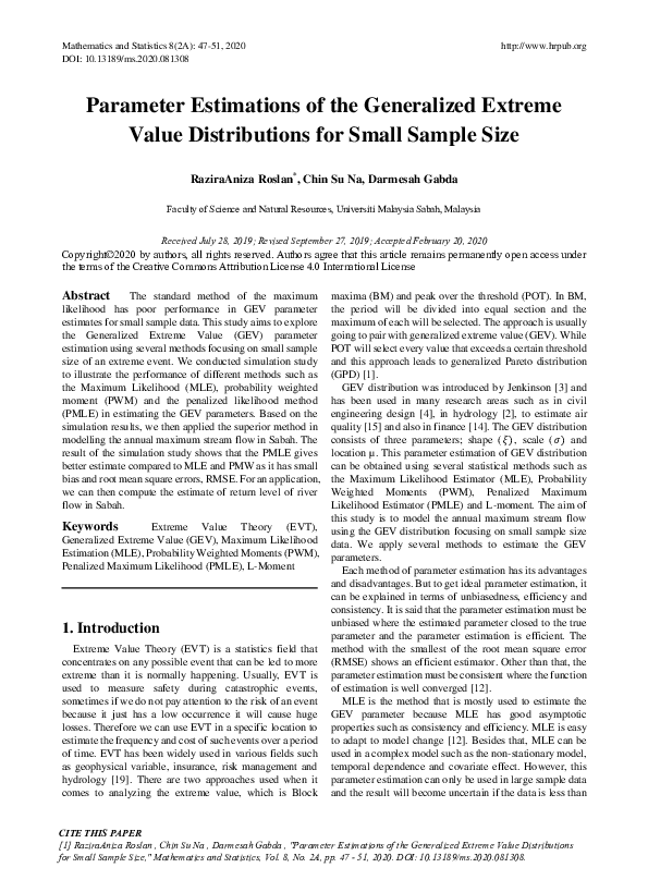 (PDF) Parameter Estimations of the Generalized Extreme Value ...