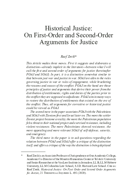 (PDF) Historical Justice: On First-Order and Second-Order Arguments for ...