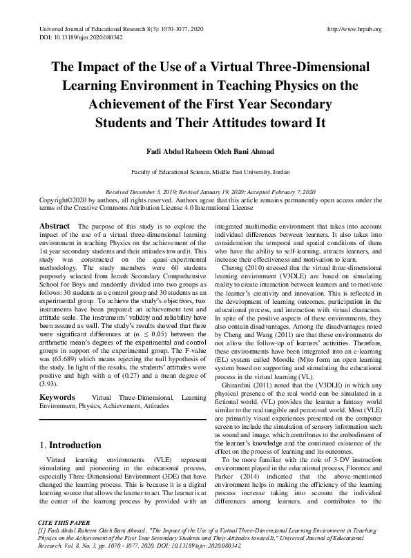 (PDF) The Impact of the Use of a Virtual Three-Dimensional Learning ...