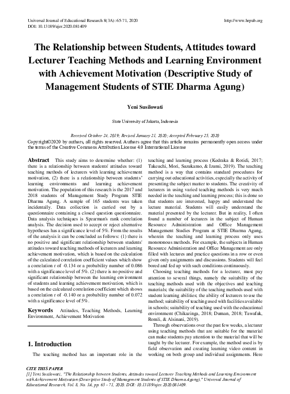 (PDF) The Relationship between Students, Attitudes toward Lecturer ...