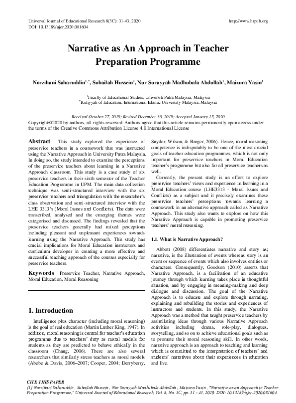 (PDF) Narrative as An Approach in Teacher Preparation Programme