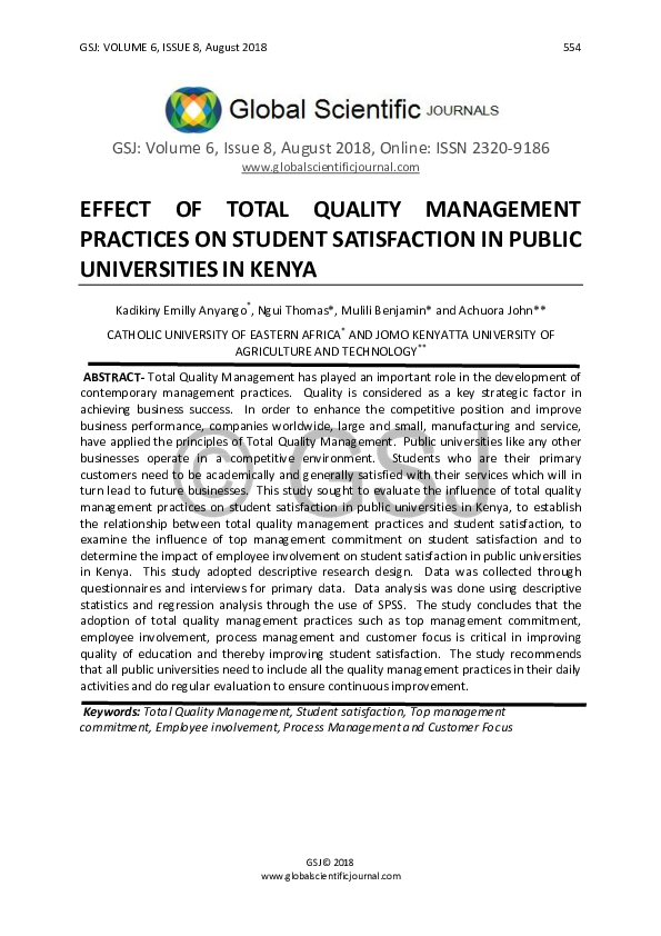 (PDF) EFFECT OF TOTAL QUALITY MANAGEMENT PRACTICES ON STUDENT ...