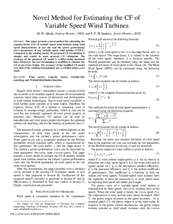 (PDF) Novel method for estimating the CF of variable speed wind turbines