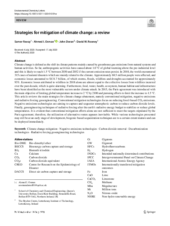 (PDF) Strategies for mitigation of climate change: a review