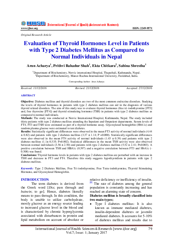 (PDF) Evaluation of Thyroid Hormones Level in Patients with Type 2 ...