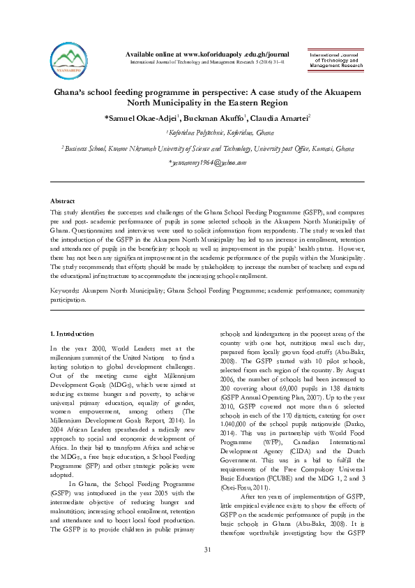 (PDF) Ghana's school feeding programme in perspective A case study of