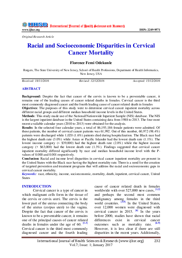 (PDF) Racial and Socioeconomic Disparities in Cervical Cancer Mortality