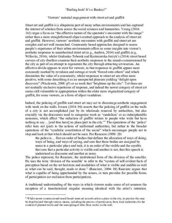 Pdf Darling Look It S A Banksy Viewers Material Engagement With Street Art And Graffiti Danny Flynn Academia Edu