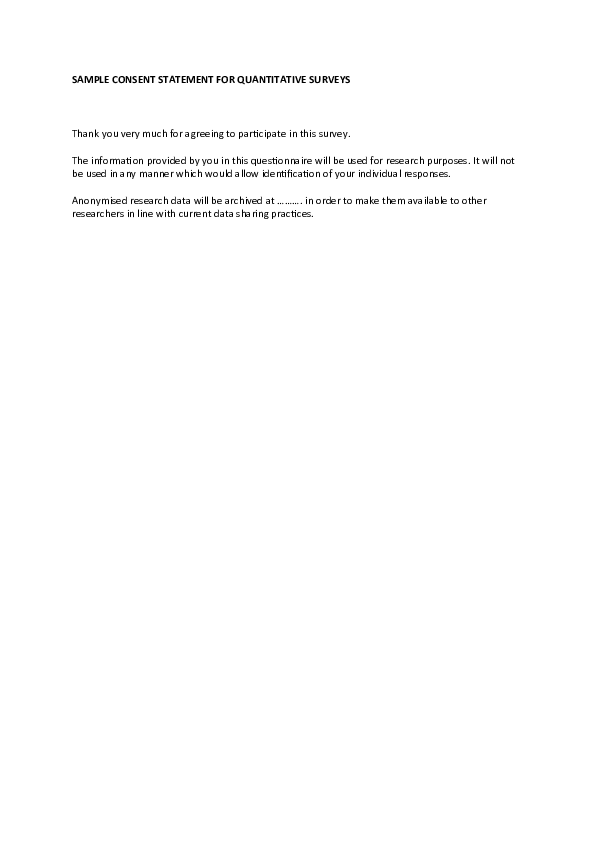 (DOC) SAMPLE CONSENT STATEMENT FOR QUANTITATIVE SURVEYS
