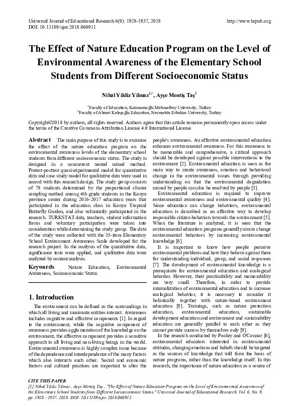 (PDF) The Effect of Nature Education Program on the Level of ...