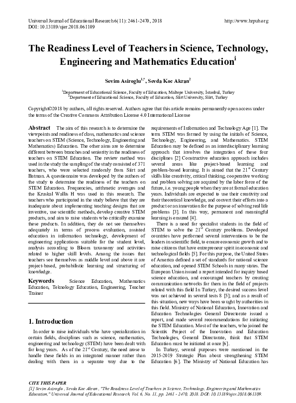 (PDF) The Readiness Level of Teachers in Science, Technology ...