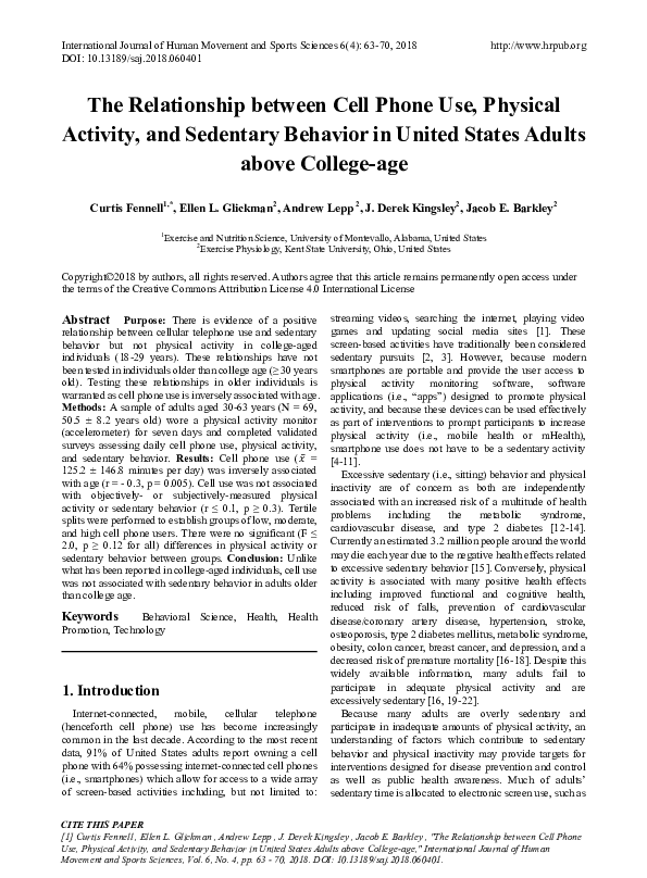 (PDF) The Relationship between Cell Phone Use, Physical Activity, and ...