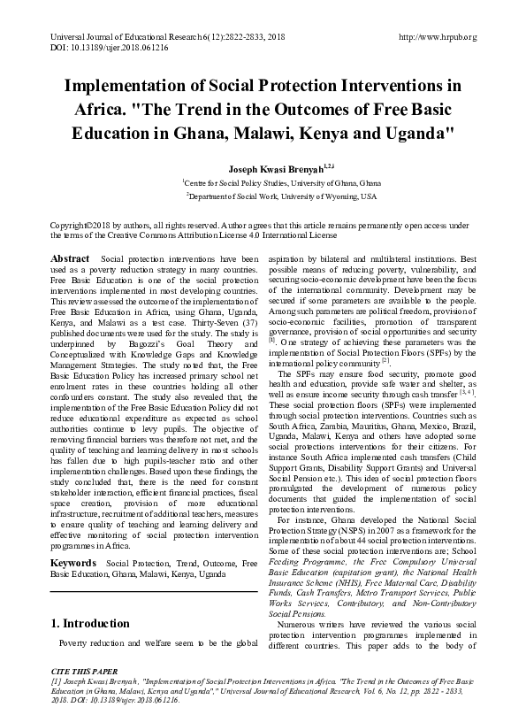 (PDF) Implementation of Social Protection Interventions in Africa. "The ...