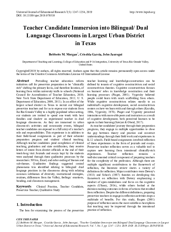 (PDF) Teacher Candidate Immersion into Bilingual/ Dual Language ...