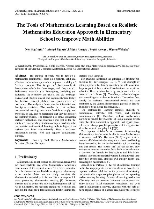 (PDF) The Tools of Mathematics Learning Based on Realistic Mathematics ...
