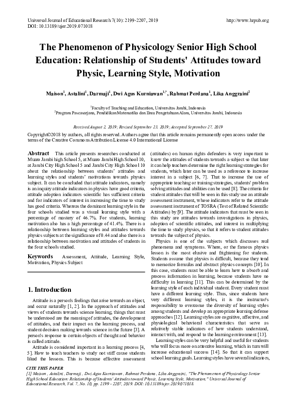 (PDF) The Phenomenon of Physicology Senior High School Education ...