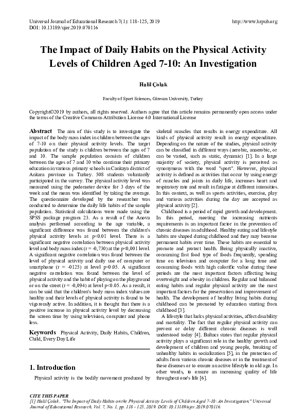 (PDF) The Impact of Daily Habits on the Physical Activity Levels of ...