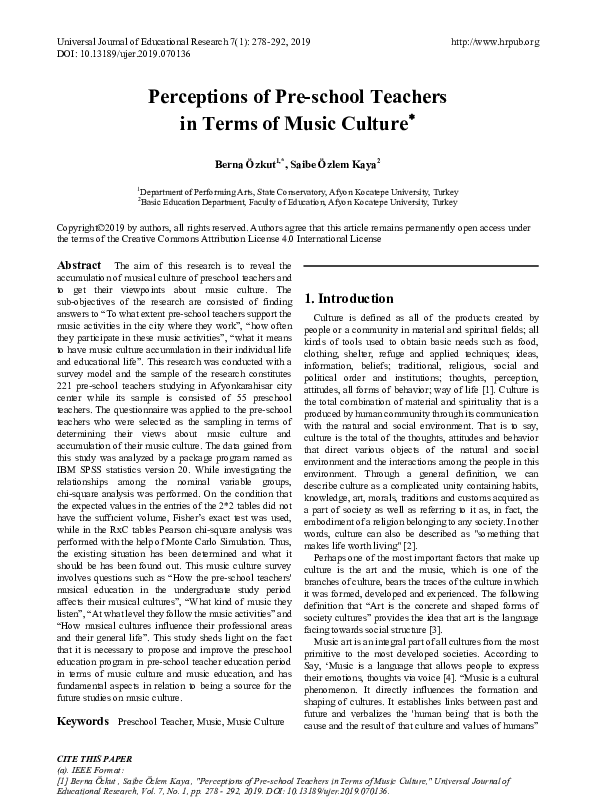 (PDF) Perceptions of Pre-school Teachers in Terms of Music Culture