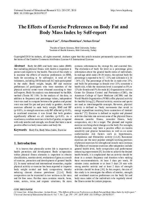 (PDF) The Effects of Exercise Preferences on Body Fat and Body Mass ...