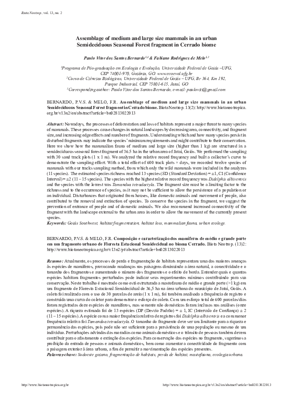(PDF) Assemblage of medium and large size mammals in an urban ...