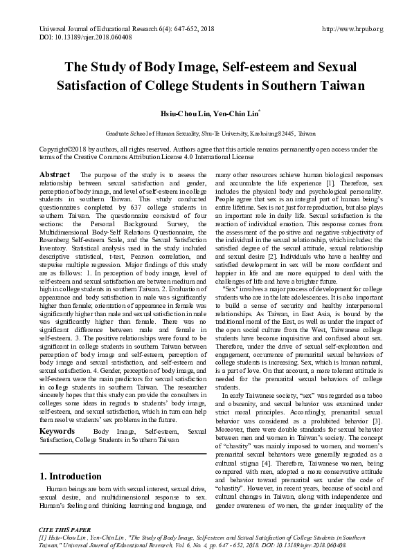 (PDF) The Study of Body Image, Self-esteem and Sexual Satisfaction of ...