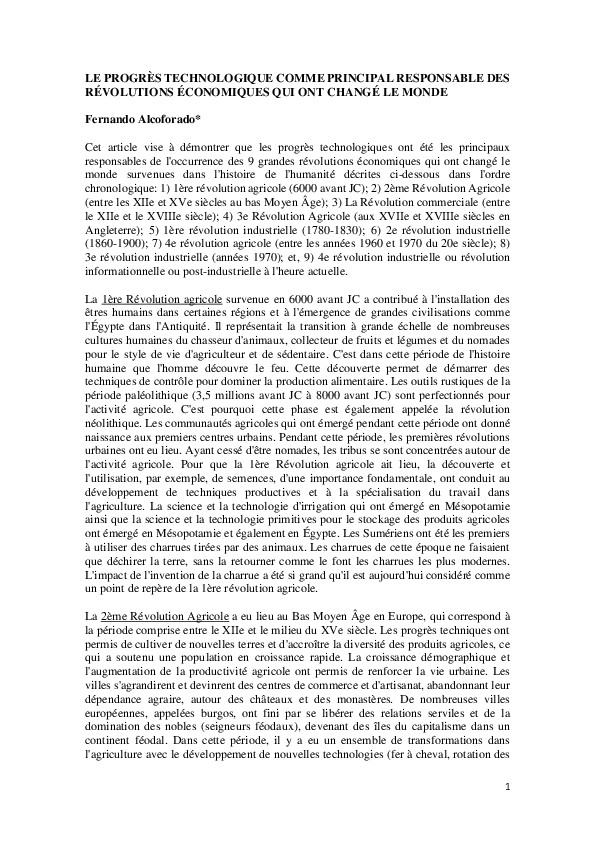 (PDF) LE PROGRÈS TECHNOLOGIQUE COMME PRINCIPAL RESPONSABLE DES ...