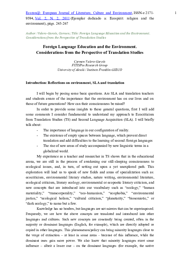 (DOC) Foreign language education and the environment: considerations ...
