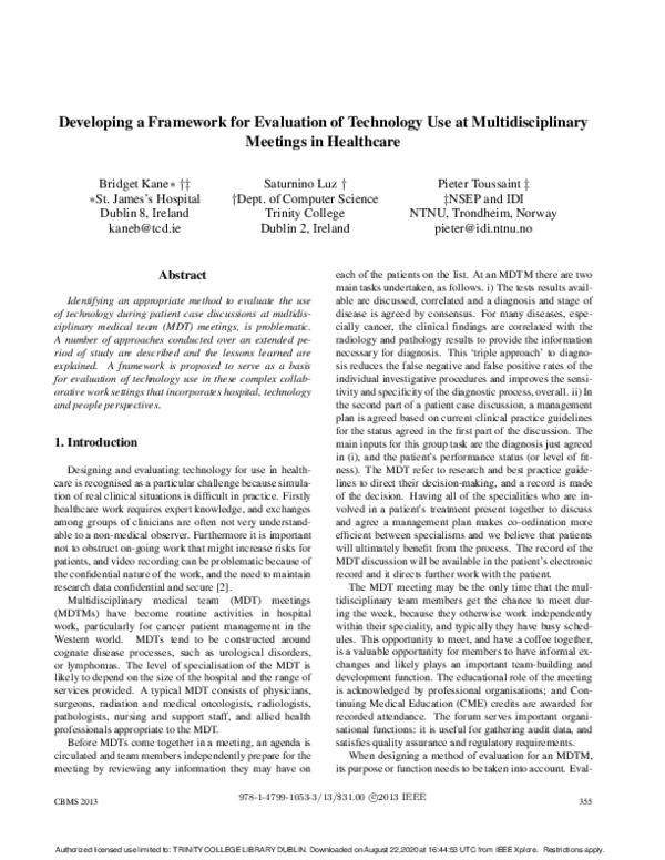 (PDF) Developing a framework for evaluation of technology use at ...