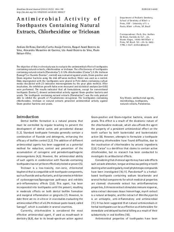 (PDF) Antimicrobial Activity of Toothpastes Containing Natural Extracts