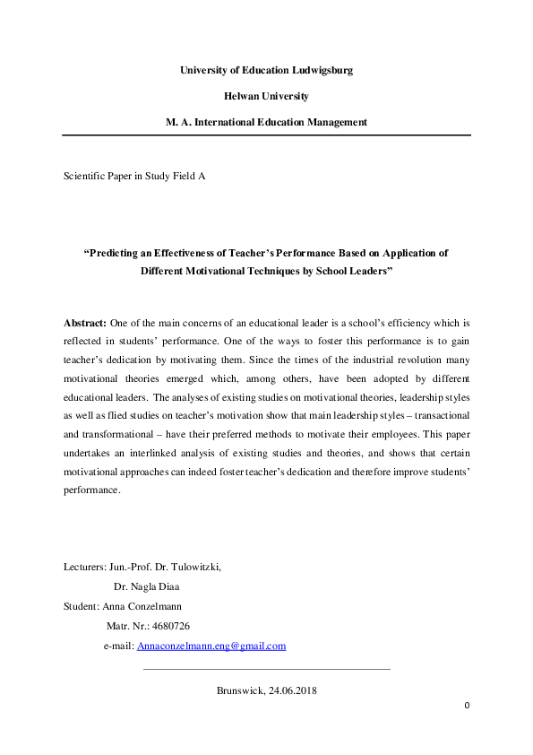 (PDF) "Predicting an Effectiveness of Teacher's Performance Based on ...
