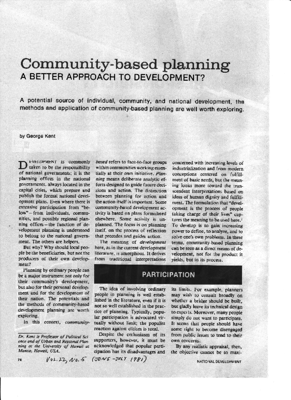 Pdf Community Based Planning A Better Approach To Development 1981