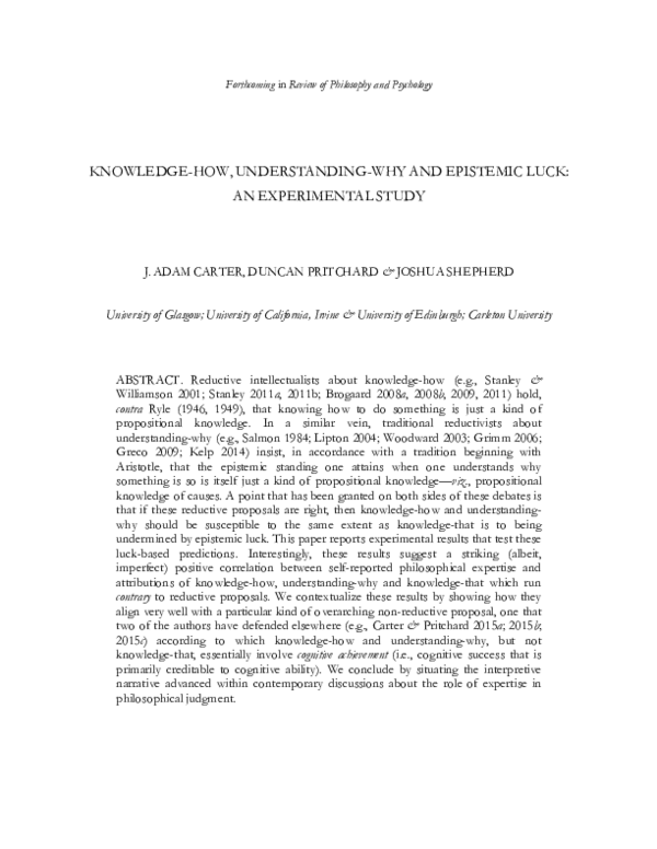 Pdf Knowledge How Understanding Why And Epistemic Luck An
