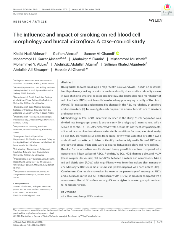 (PDF) The influence and impact of smoking on red blood cell morphology ...