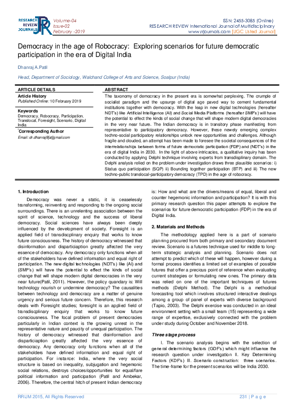 (PDF) Democracy in the age of Robocracy: Exploring scenarios for future ...