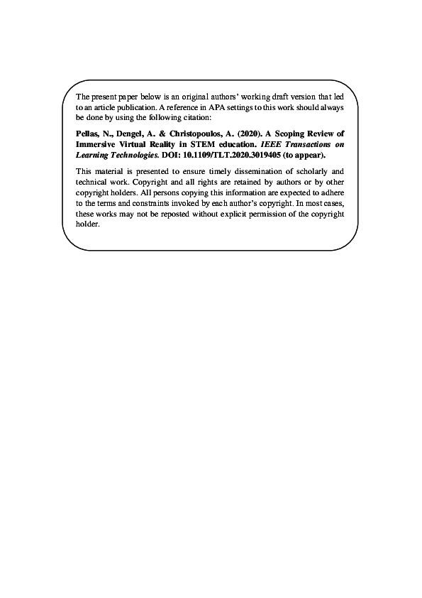 (PDF) A scoping review of immersive Virtual Reality in STEM education