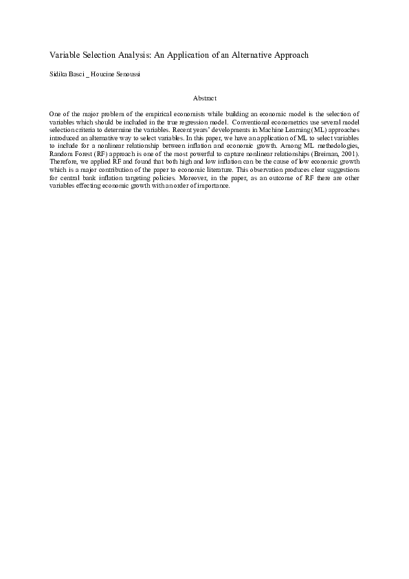 (DOC) Variable Selection Analysis: An Application of an Alternative ...