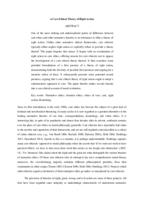 (DOC) A Care Ethical Theory of Right Action