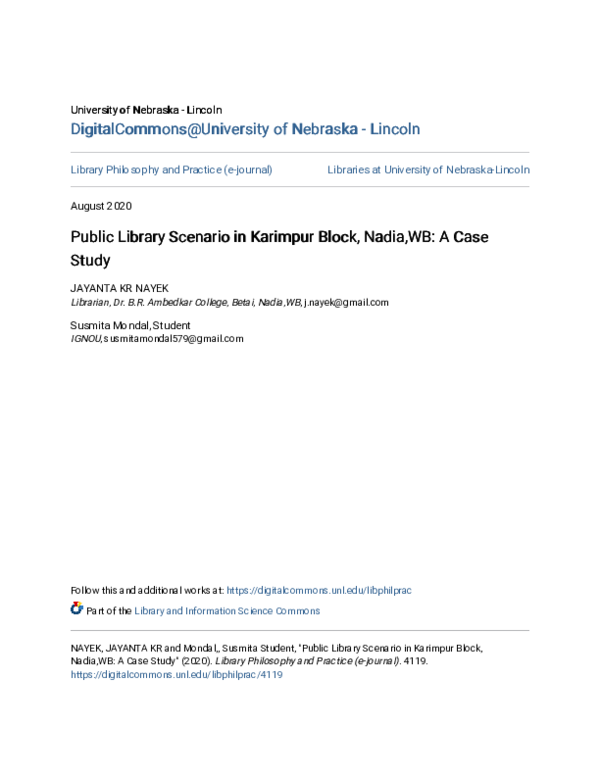 (PDF) Public Library Scenario in Karimpur Block, Nadia,WB: A Case Study