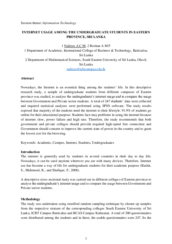 (PDF) INTERNET USAGE AMONG THE UNDERGRADUATE STUDENTS IN EASTERN ...