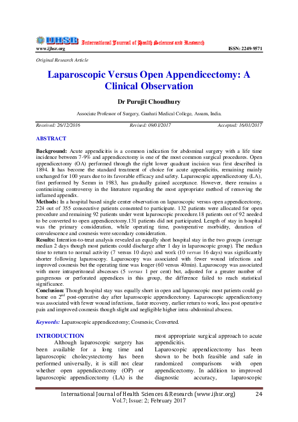 (PDF) Laparoscopic Versus Open Appendicectomy: A Clinical Observation