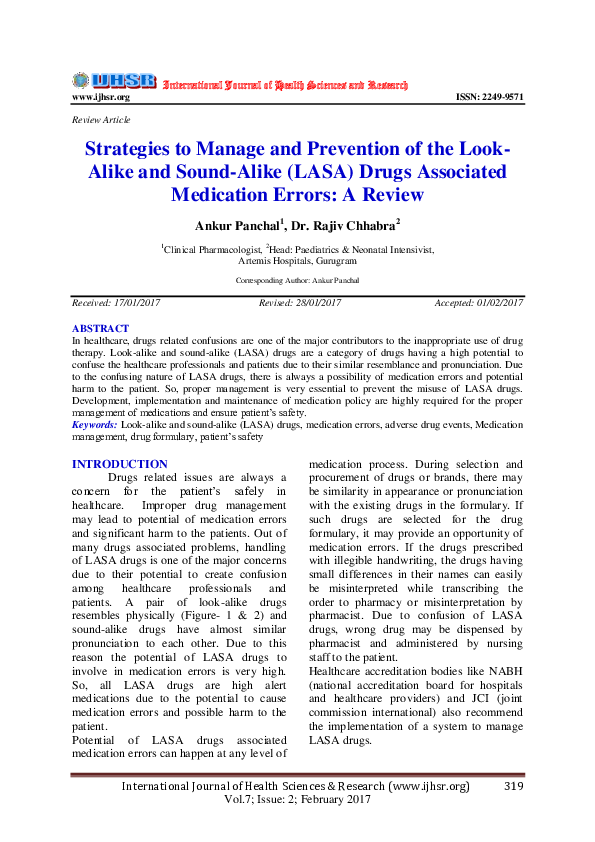 (PDF) Strategies to Manage and Prevention of the Look Alike and Sound