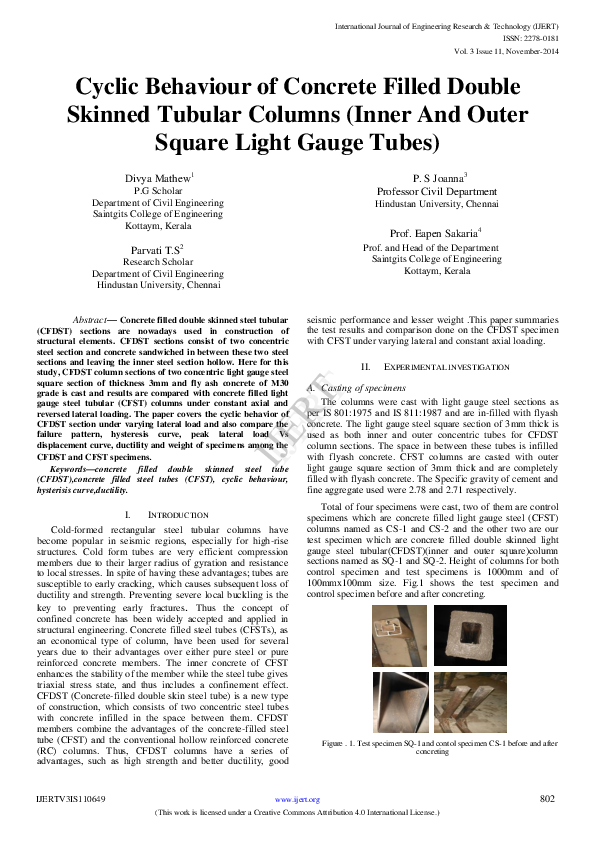 (PDF) IJERT-Cyclic Behaviour of Concrete Filled Double Skinned Tubular ...