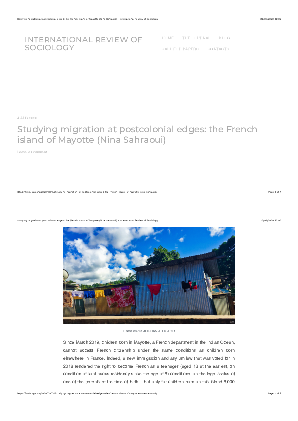 (PDF) Studying migration at postcolonial edges