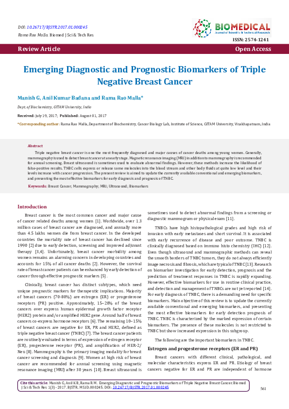 (PDF) Emerging Diagnostic and Prognostic Biomarkers of Triple Negative ...