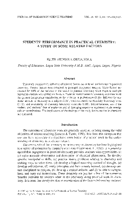 (PDF) Students' performance in practical chemistry: A study of some ...