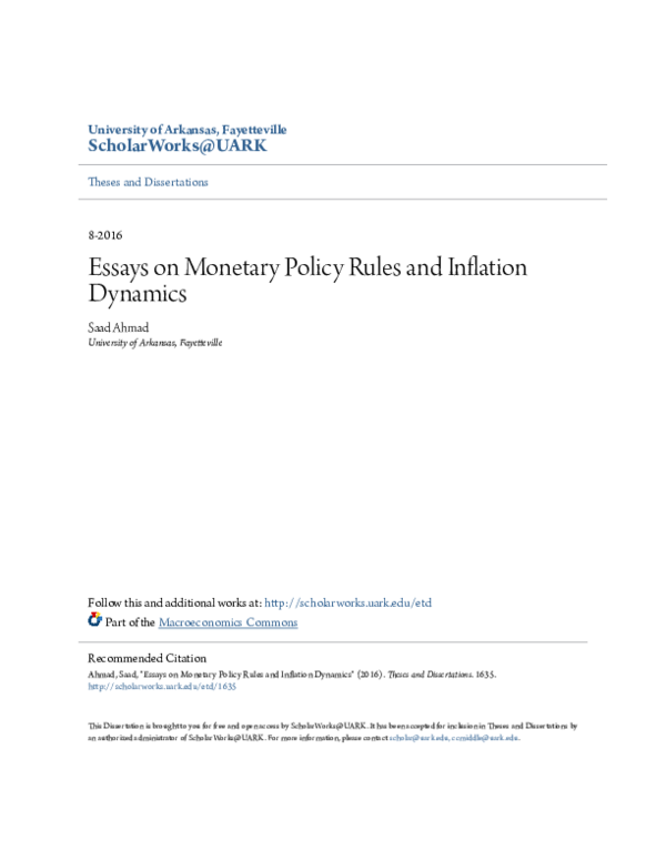 (PDF) Essays on Monetary Policy Rules and Inflation Dynamics