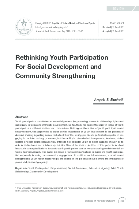 (PDF) Rethinking Youth Participation For Social Development and ...