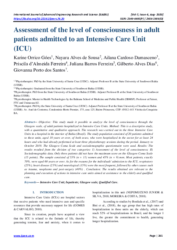 (PDF) Assessment of the level of consciousness in adult patients
