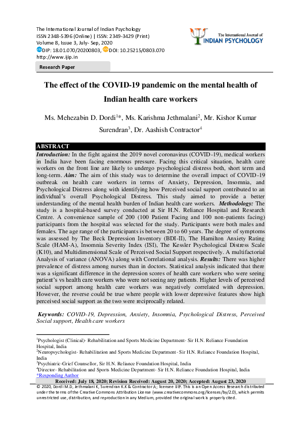 (PDF) The effect of the COVID-19 pandemic on the mental health of ...