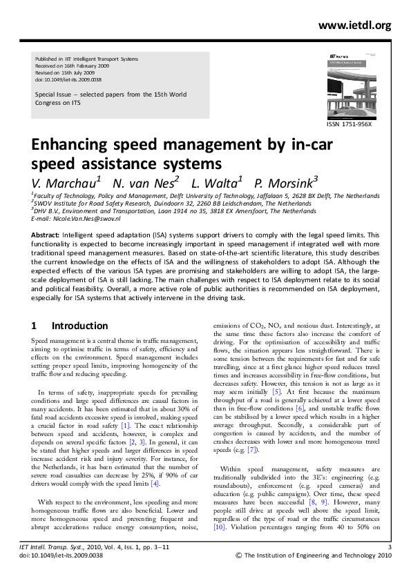(PDF) Enhancing speed management by in-car speed assistance systems